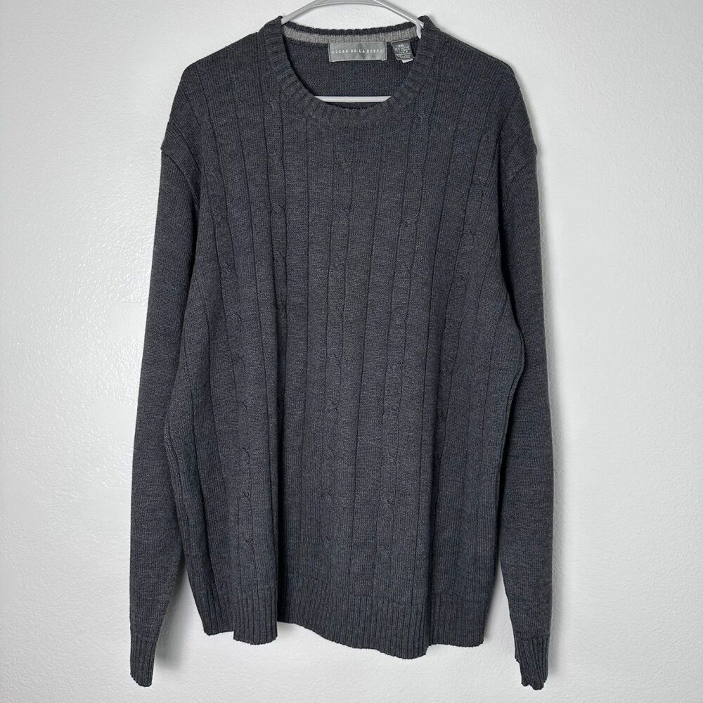 Oscar De La Renta Mens-XXL Sweater Gray Cable Knit Preppy Office Casual Workwear